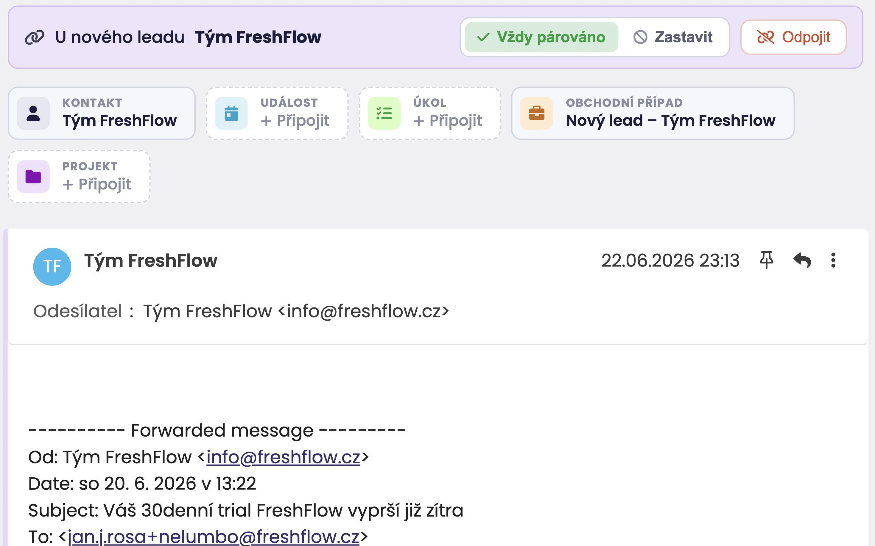 Automatické zakládání leadů i obchodních případů