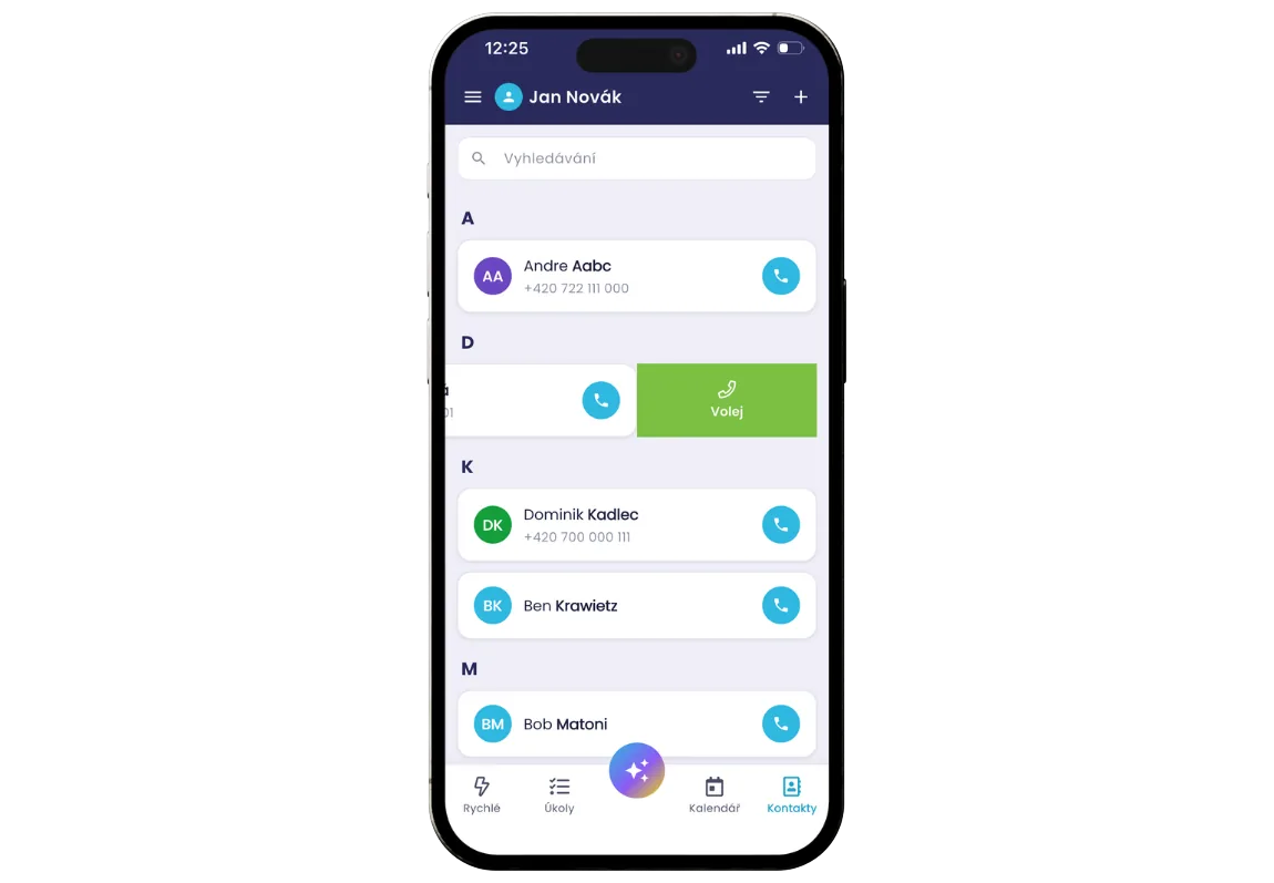 Telefonování z mobilní aplikace