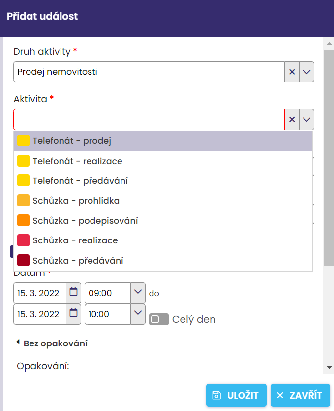 prodej nemovitosti kalendář Události v kalendáři partnerské