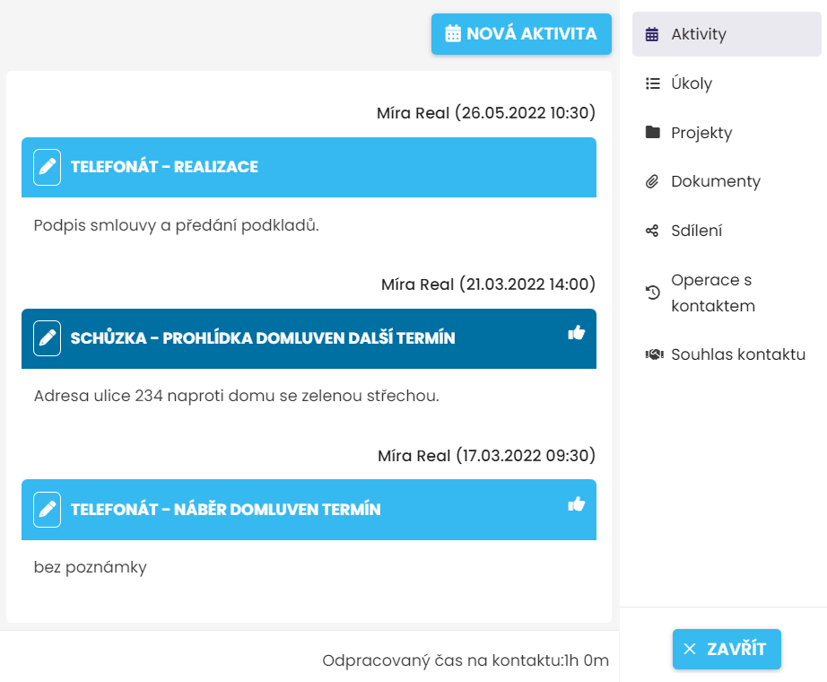 kalendář historie u kontaktu realitního makléře kalendář pro realitní makléře historie u kontaktu