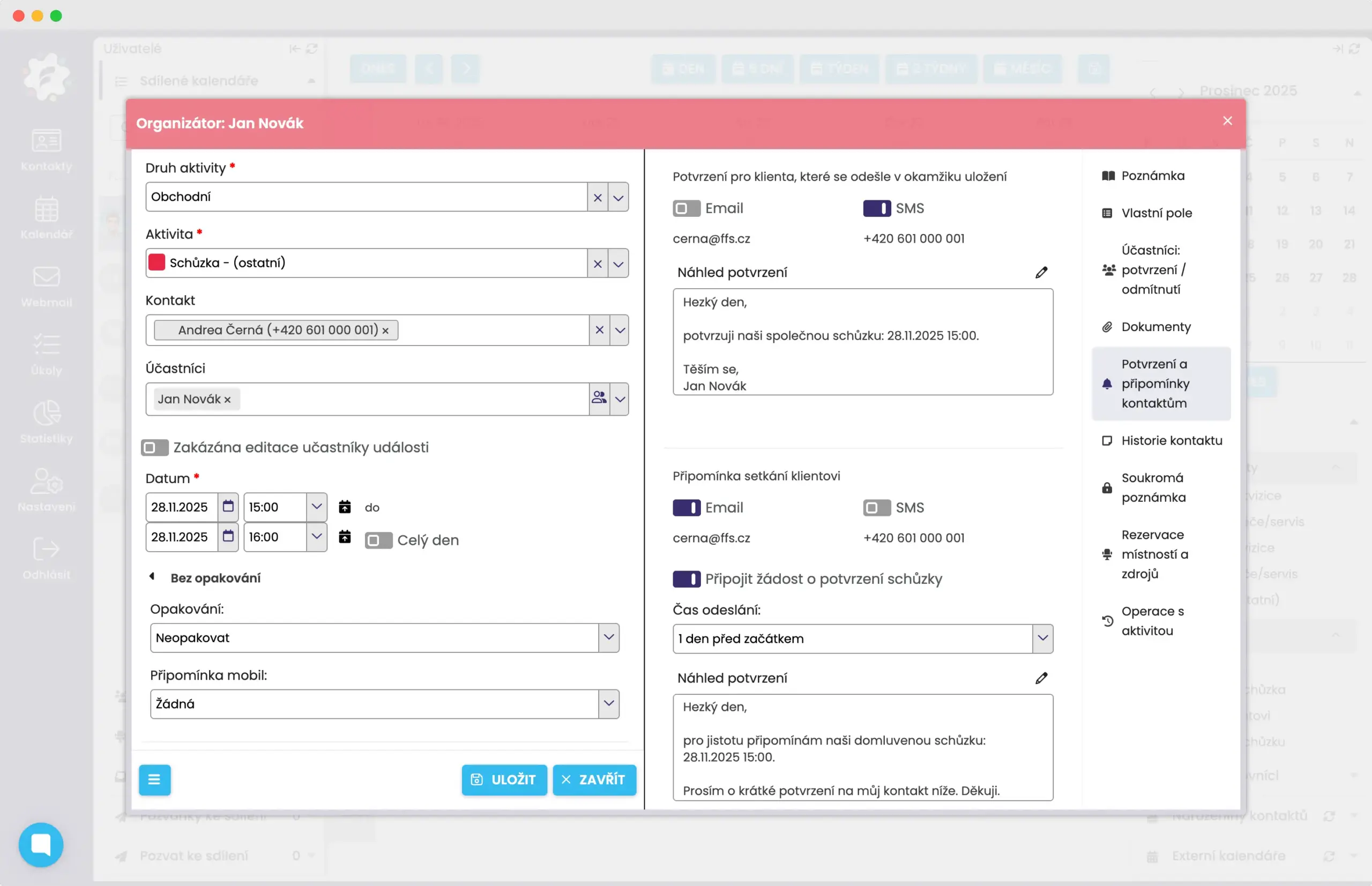 Przypomnienia:potwierdzenia w FreshFlow Kalendarz FreshFlow